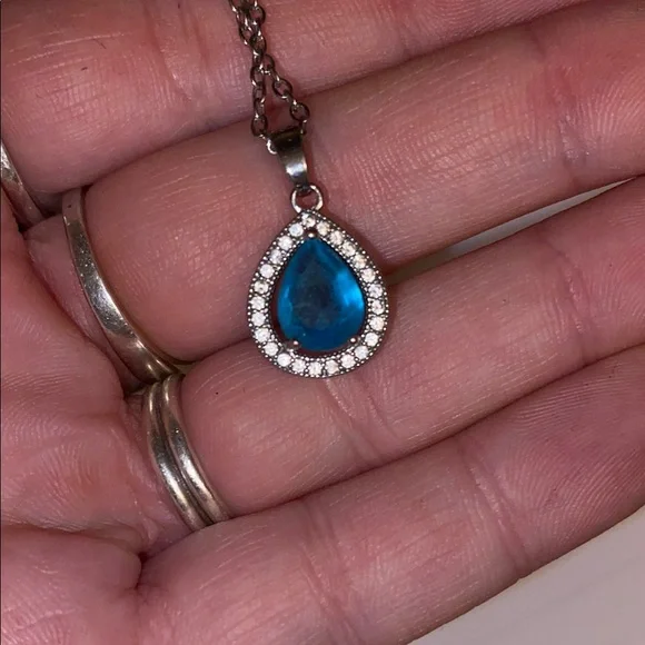Pacifica Silver and Blue Necklace with Delicate Chain and Teardrop Pendant